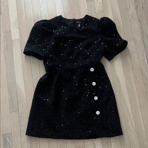 Aqua Black Sparkle Mini Dress with Pearl Button Detailing